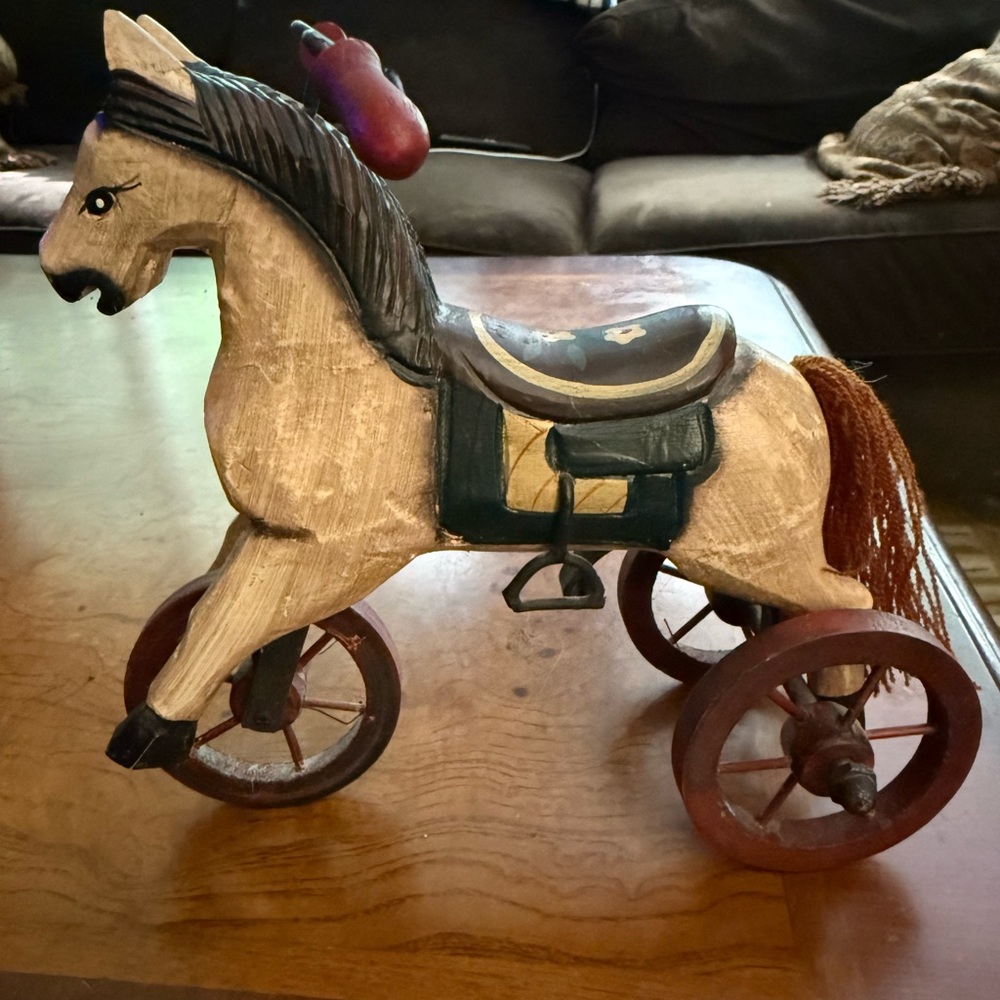 Decorative Wooden Horse on Wheels - Brown and Black